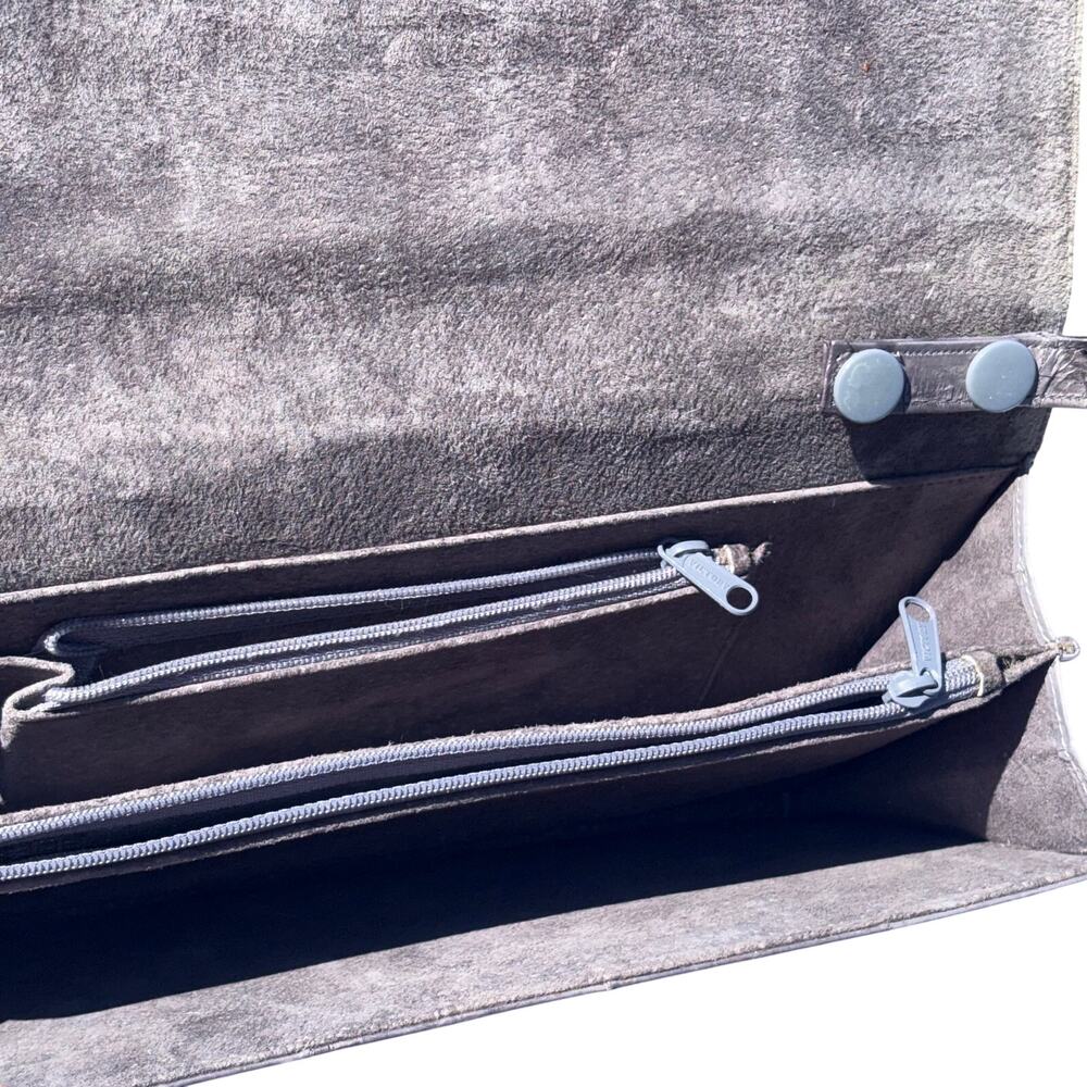Vintage Genuine Eel Skin Ruched Envelope Clutch Handbag Gray Convertible Strap - Picture 5 of 10